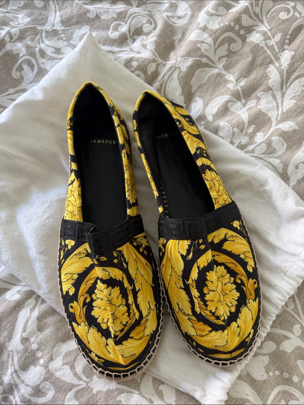 Versace Black and Yellow Baroque Slip-On Loafers